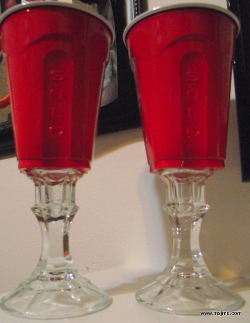 Need a fun gift idea? Or even a great gag gift...Try this craft. You can find great candle stick holders at the Dollar Tree and glue a RED Solo cup on top. Use strong glue like Gorilla Glue or Super Glue.