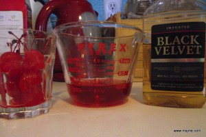When you are ready to make the cupcakes (the next day), drain the Black Velvet into a measuring cup and add more liquor to make it 1/2 cup of alcohol liquid total.  