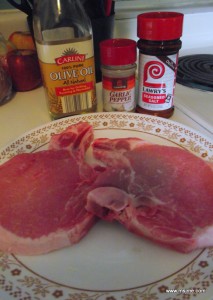 Ingredients: Fresh Pork Chops Olive Oil Garlic Pepper Seasoning Lawry's Seasoned Salt