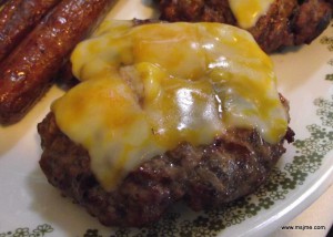 Grill the burger as you normally do  (my hubby does 5 minutes on each side).  Sometimes I cook these on the stove top.  When I do this, I poke a small hole in the middle of the patty and add about 1/2 cup of water and let it steam cook until it is barely pink in the middle.  Cheese is always added at the end, when there is about 1 minute left to cook. 