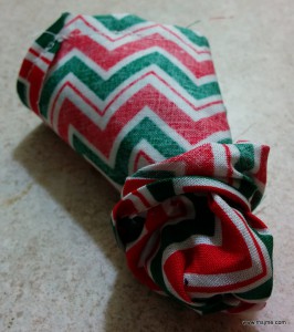 Turn the bandana "right side" out. Be very careful not to pull too hard!